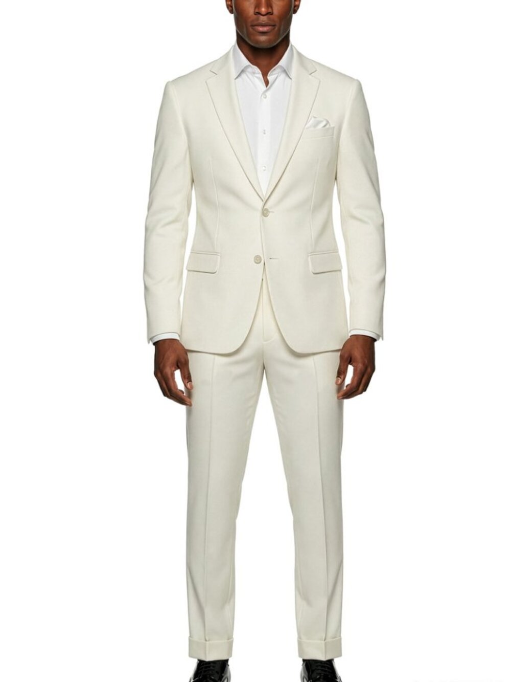 Ivory Textured Knit Notch Lapel Cuffed Bottoms 2 Piece Men's Suit